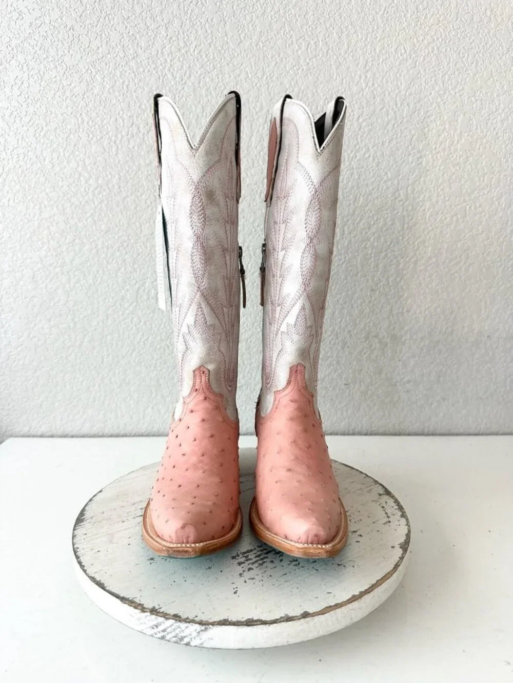 Lane SKYLIGHT Cowboy Boots Pink Ostrich Western Cowgirl Tall Snip Toe Womens 6.5 - Picture 5 of 12